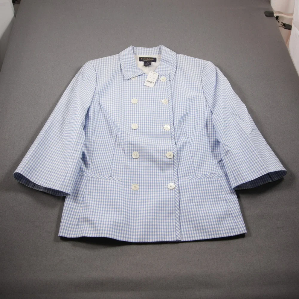 NEW Brooks Brothers Gingham Double Breasted 3/4 Sleeve Women Jacket 12 Office